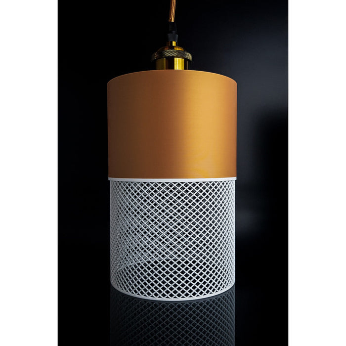 Loom Dune Ivory pendant light with sand-toned top and white mesh lower section