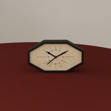 Octagon dual-sided corner clock with geometric wood and acrylic design