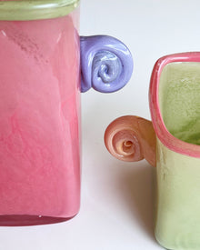 Retro glass vase with curled ear handles for decorative flowers
