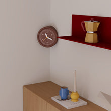 Brown curved corner wall clock for modern home decor