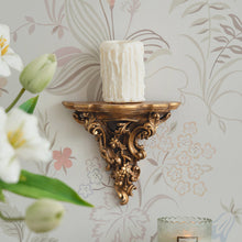 Baroque wall decor set with decorative painting, vintage-style clock, and carved candle holder shelf