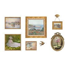Vintage French 8-piece gallery wall art set with landscape and floral prints
