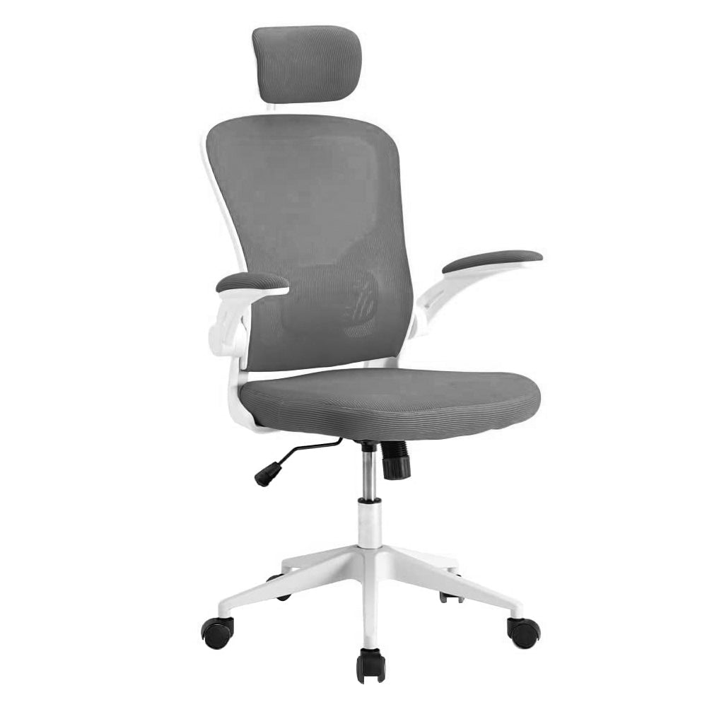 Ergonomikus irodai szék deréktámasszal, fejtámlával, szürke-0