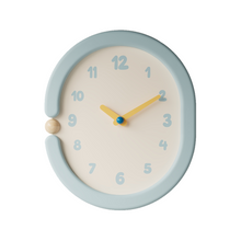 Oval light blue wall clock with pendulum for home decor