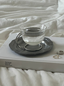 Vintage glass coffee cup with stainless steel wire holder