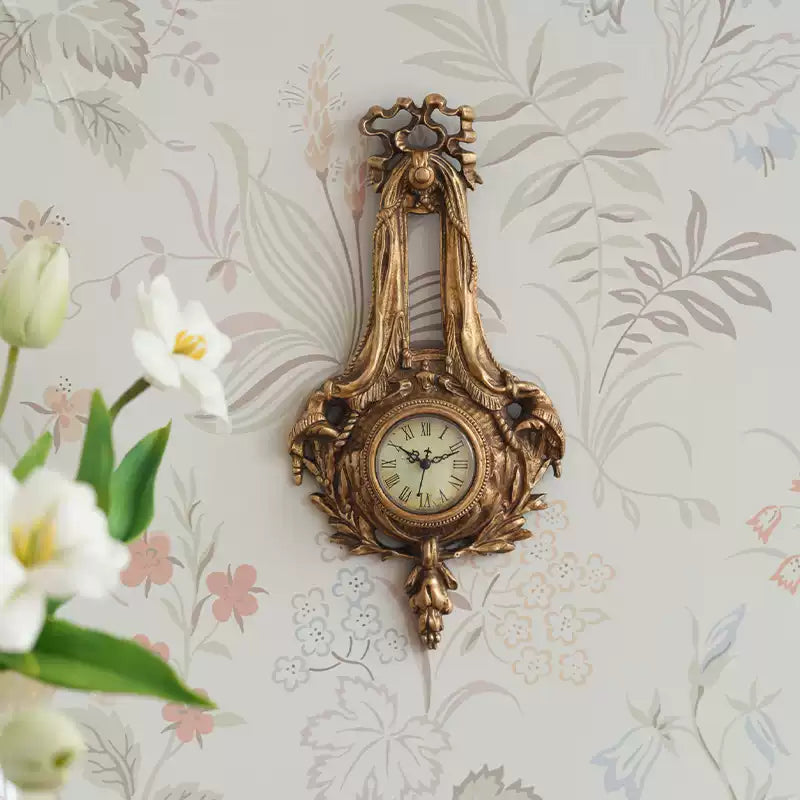 Baroque wall decor set with decorative painting, vintage-style clock, and carved candle holder shelf