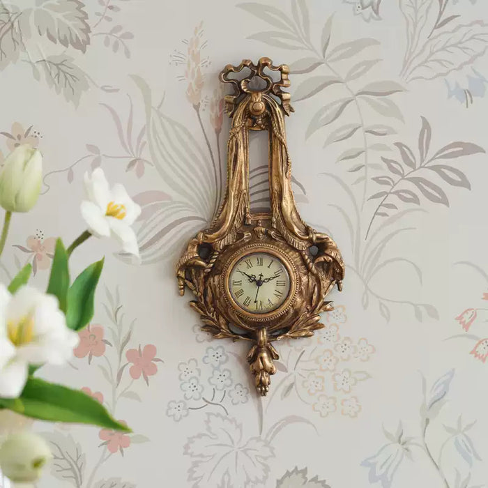 Baroque wall decor set with decorative painting, vintage-style clock, and carved candle holder shelf