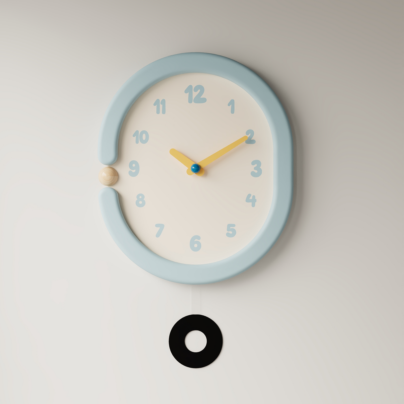 Oval light blue wall clock with pendulum for home decor