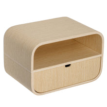 Oak floating nightstand with single drawer for wall-mounted bedside storage
