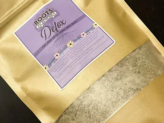 Herbal mineral bath salts with salts, clays, botanicals, and oils