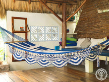 Eleutheria Greek flag-inspired cotton L-bar hammock in blue and white