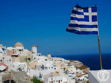 Eleutheria Greek flag-inspired cotton L-bar hammock in blue and white