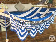 Eleutheria Greek flag-inspired cotton L-bar hammock in blue and white