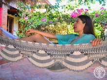 Boaco handmade cotton spreader bar hammock in grey and ecru tones