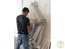 Boaco handmade cotton spreader bar hammock in grey and ecru tones