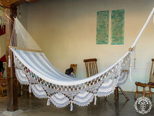 Boaco handmade cotton spreader bar hammock in grey and ecru tones