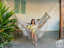 Boaco handmade cotton spreader bar hammock in grey and ecru tones