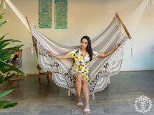 Boaco handmade cotton spreader bar hammock in grey and ecru tones