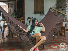 Granada chocolate cotton L-bar hammock with wooden spreader bars