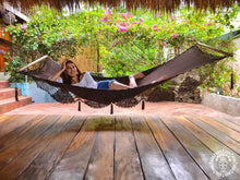 Granada chocolate cotton L-bar hammock with wooden spreader bars