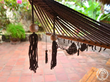 Granada chocolate cotton L-bar hammock with wooden spreader bars