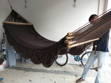 Granada chocolate cotton L-bar hammock with wooden spreader bars