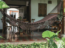 Granada chocolate cotton L-bar hammock with wooden spreader bars