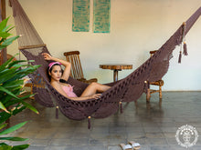 Granada chocolate cotton L-bar hammock with wooden spreader bars