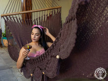 Granada chocolate cotton L-bar hammock with wooden spreader bars