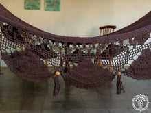 Granada chocolate cotton L-bar hammock with wooden spreader bars