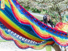Rivas 2 multicolour cotton bar hammock with wooden spreader bars and decorative fringes