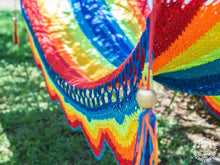 Rivas 2 multicolour cotton bar hammock with wooden spreader bars and decorative fringes