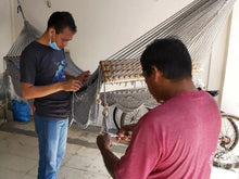 Sandino L-bar cotton hammock handmade in Nicaragua with wooden spreader bars