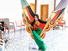 Alemania cotton L-bar hammock in black, red and gold German flag colours