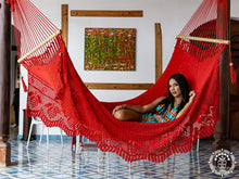 Chinandega Deluxe L-bar cotton hammock with handmade decorative fringe