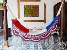 Francia cotton L-bar hammock in blue, white and red