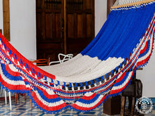 Francia cotton L-bar hammock in blue, white and red