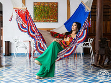 Francia cotton L-bar hammock in blue, white and red