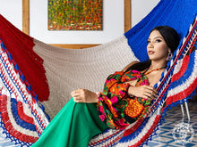 Francia cotton L-bar hammock in blue, white and red