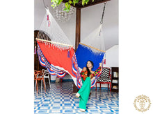 Francia cotton L-bar hammock in blue, white and red
