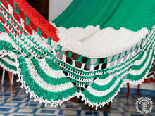 Italia L-bar cotton hammock in green, white and red