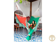 Italia L-bar cotton hammock in green, white and red