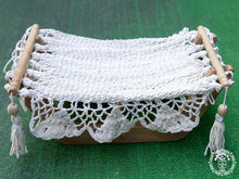 Ecru cat hammock with wooden stand for indoor cats