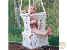 Ecru macramé baby hammock chair with cushion