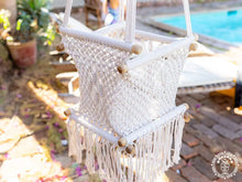 Ecru macramé baby hammock chair with cushion