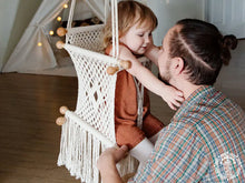 Ecru macramé baby hammock chair with cushion