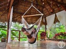 Bluefields XL cotton chair hammock handcrafted in navy blue and ecru
