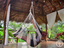 Bluefields XL cotton chair hammock handcrafted in navy blue and ecru