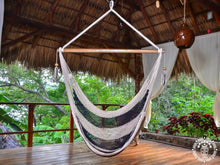 Bluefields XL cotton chair hammock handcrafted in navy blue and ecru