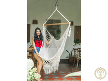 Handmade Camoapa cotton hammock chair with crochet fringe